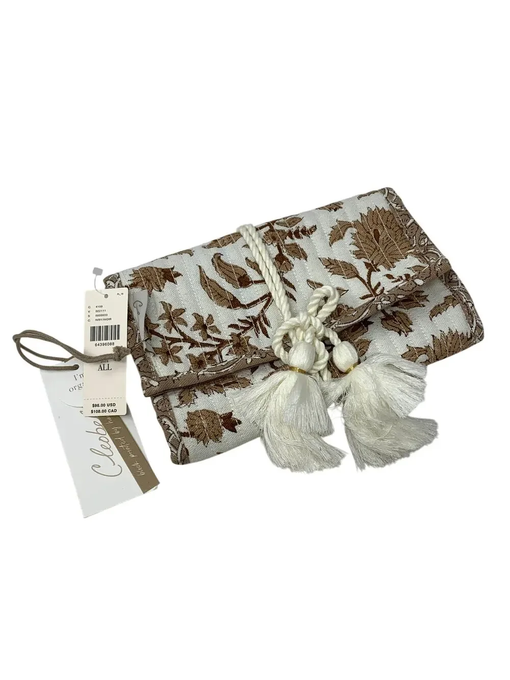 Anthropologie Cleobella Jewelry Holder Or Clutch Organic Cotton Brown White NEW